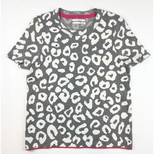 Anthropologie Grey Sweater Animal Print Leopard Print Short Sleeve Size Medium